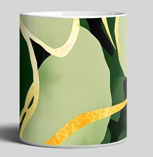 Фотография футболки Золотые изгибы на зеленом анималистичном фоне / Golden curves on green animal background