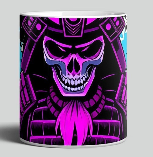 Фотография футболки Neon Cyber Samurai Warrior / Самурай Череп в ярких брызгах краски