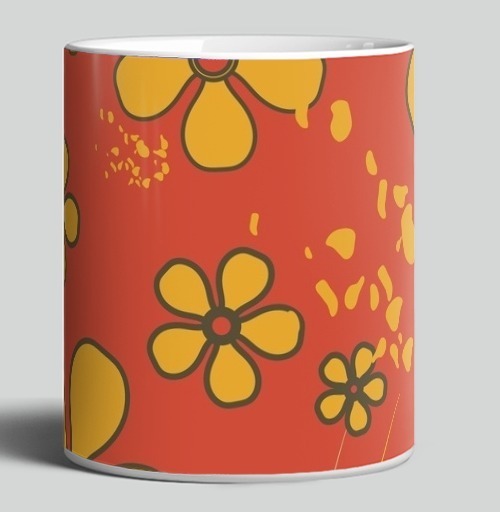 Фотография футболки Yellow Flowers Retro Pattern – Желтые цветы ретро узор оранжевого цвета
