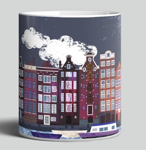 Фотография футболки Вечерние дома Амстердама Amsterdam houses на фоне ночного города
