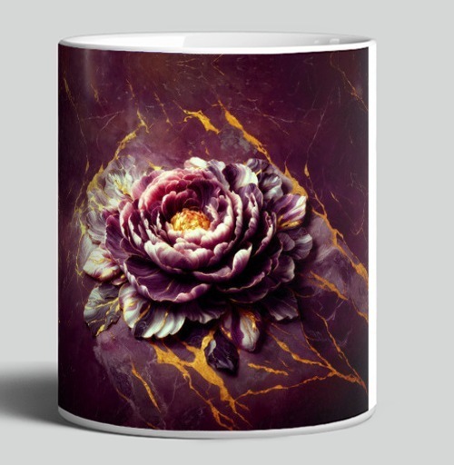 Фотография футболки Golden Marble Peony – Золотой мраморный пион на фоне декоративного изделия