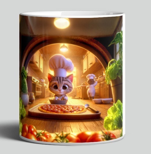 Фотография футболки Chef Cat / Котенок повар старательно готовит вкусную горячую пиццу для всей семьи
