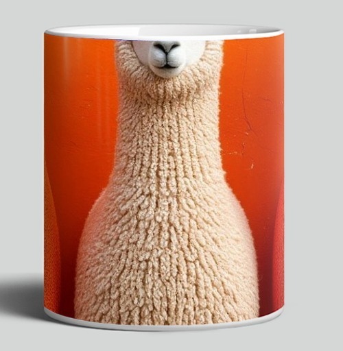 Фотография футболки Llamas in orange sweaters / Ламы в ярких свитерах у оранжевой стены