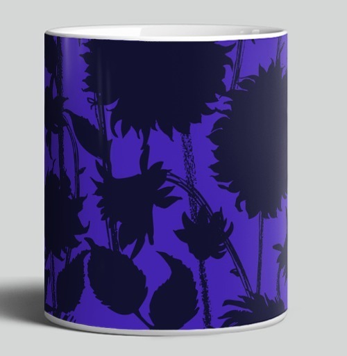 Фотография футболки Black Sunflower Silhouette Черный силуэт подсолнуха синие темные подсолнухи
