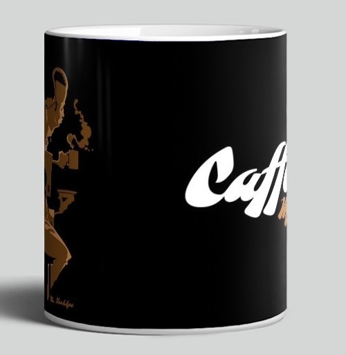 Фотография футболки Caffeine mania/Кофеиномания минимализм ретро плакат с силуэтами бариста и чашки