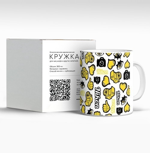 Фотография футболки Яркий паттерн Nikon с иконками и позитивом