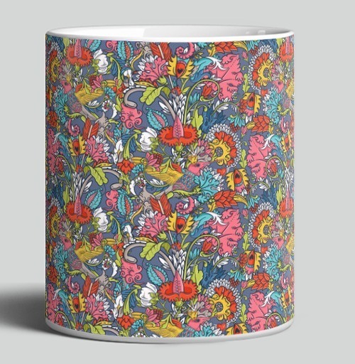 Фотография футболки Vintage floral seamless pattern with bird / Винтажный цветочный бесшовный узор с птицей