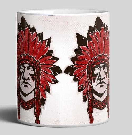 Фотография футболки Стилизованный портрет вождя с красным перьям