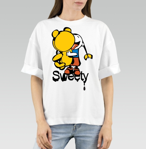 Фотография футболки Девочка обнимает плюшевого мишку с языком Sweety