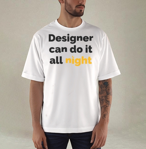 Фотография футболки Футболка с принтом «Designer can do it all night»