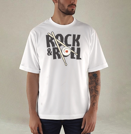 Фотография футболки Рок-н-ролльная подача суши с черепом и палочками ROCK ROLL