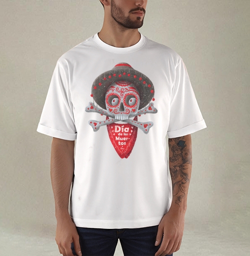Фотография футболки Череп с сомбреро Día de los Muertos яркий арт