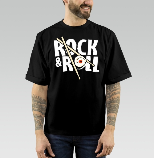 Фотография футболки Рок-н-ролльная подача суши с черепом и палочками ROCK ROLL