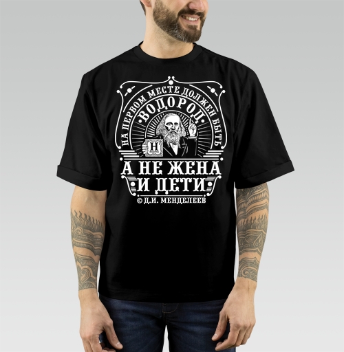 Фотография футболки Винтажный принт с Менделеевым и водородом