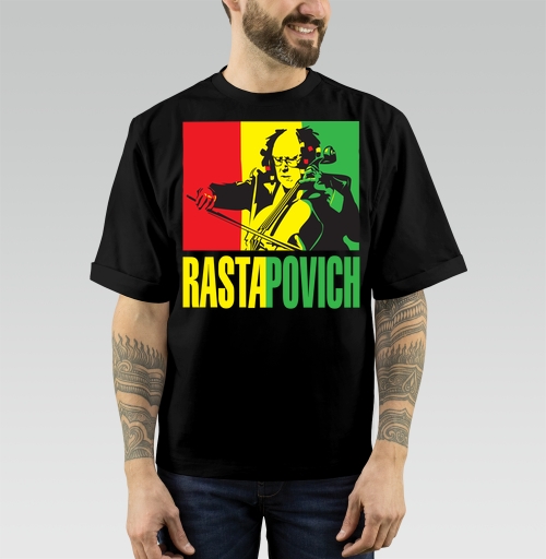 Фотография футболки Эклектичный виолончелист в дредах на раста фоне RASTAPOVICH РАСТАПОВИЧ портрет