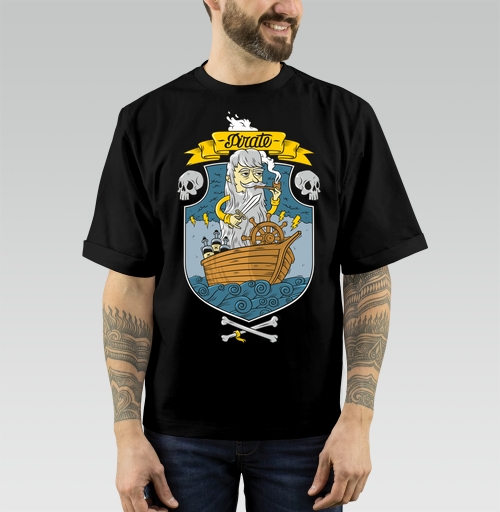 Фотография футболки Cartoon Pirate Captain / Старый морской волк в маленькой деревянной лодке