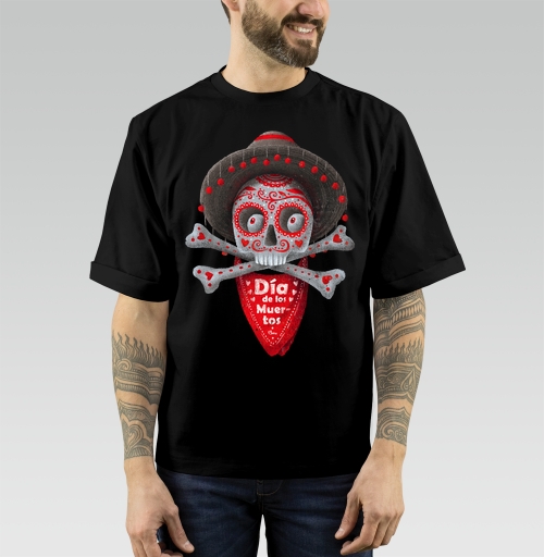 Фотография футболки Череп с сомбреро Día de los Muertos яркий арт