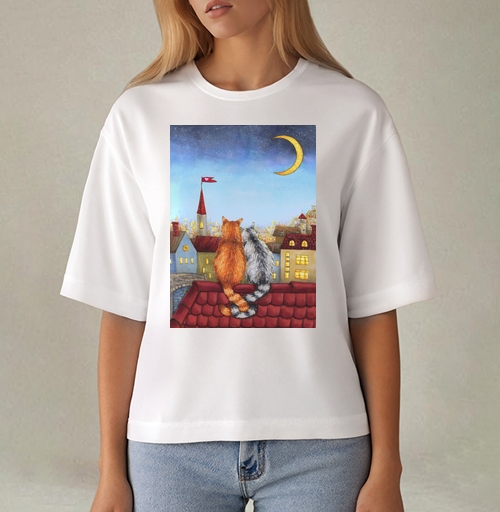 Фотография футболки Влюбленные котики на крыше