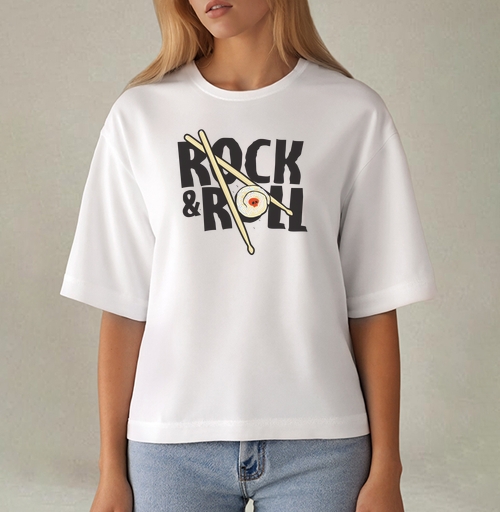 Фотография футболки Рок-н-ролльная подача суши с черепом и палочками ROCK ROLL