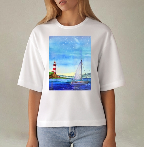 Фотография футболки Яхта и маяк в море