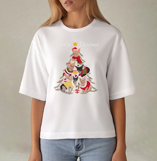 Фотография футболки Новогодние коты в форме елки Merry Christmas