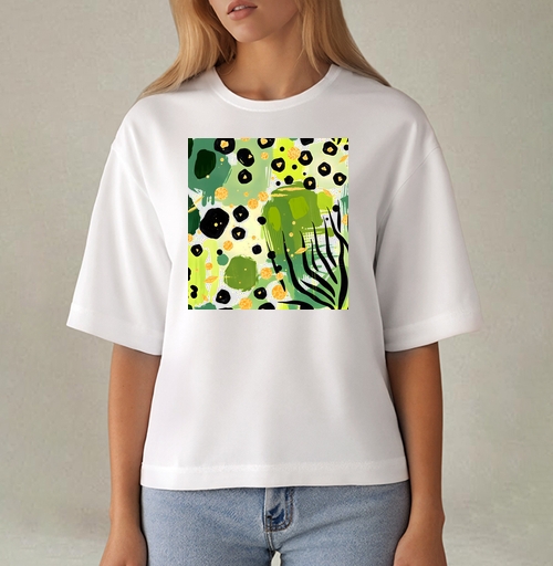 Фотография футболки Яркие зеленые джунгли золотая абстракция Abstract tropical jungle