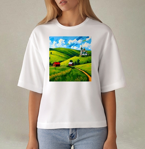 Фотография футболки Village Summer Landscape - Летний сельский пейзаж с золотыми куполами церкви