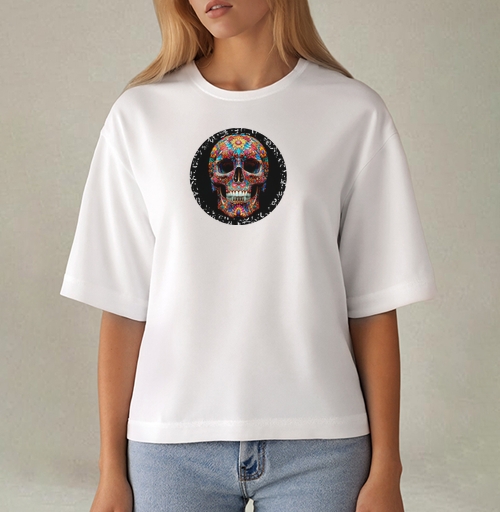 Фотография футболки Floral Skull - Цветочный мексиканский череп яркий красочный декор