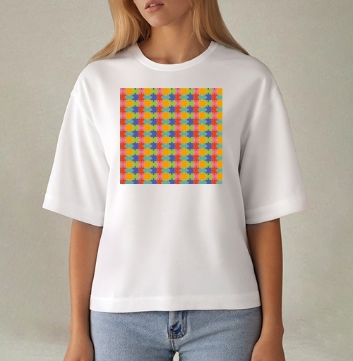 Фотография футболки Бесконечная яркая мозаика из элементов Puzzle Pattern Узор пазлов
