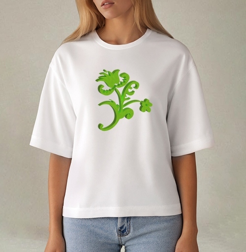 Фотография футболки Green 3D flower / Зеленый объемный цветок современном стиле фольклора