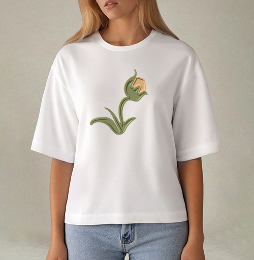 Фотография футболки Зеленый объемный тюльпан на черном фоне / Stylized green tulip 3D