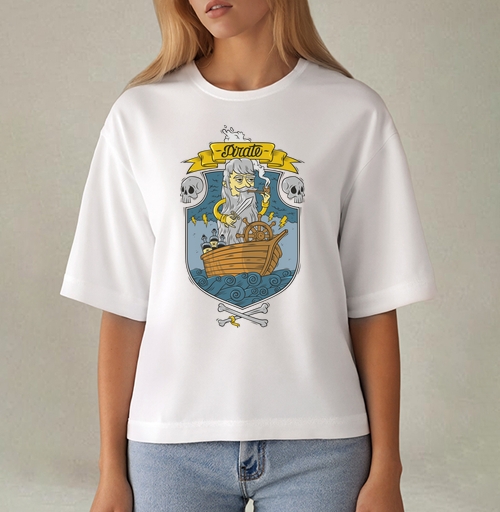 Фотография футболки Cartoon Pirate Captain / Старый морской волк в маленькой деревянной лодке