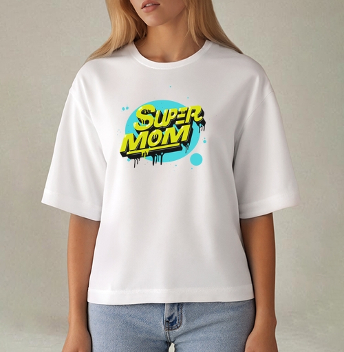 Фотография футболки SUPER MOM – Супермаама яркая уверенная мощь драйв