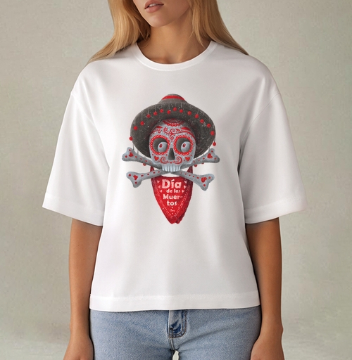 Фотография футболки Череп с сомбреро Día de los Muertos яркий арт