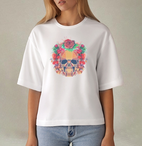 Фотография футболки Polygonal human skull and watercolor wreath.Los muertos.