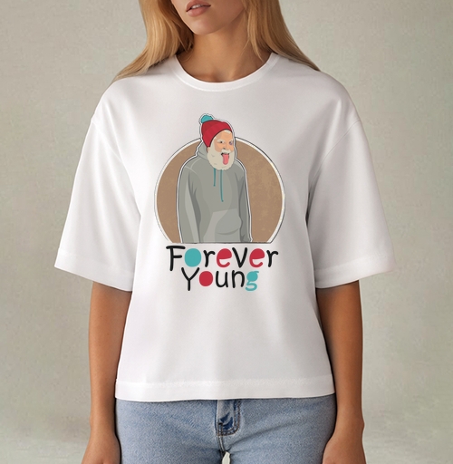 Фотография футболки Веселый старик Forever Young с яркой шапкой
