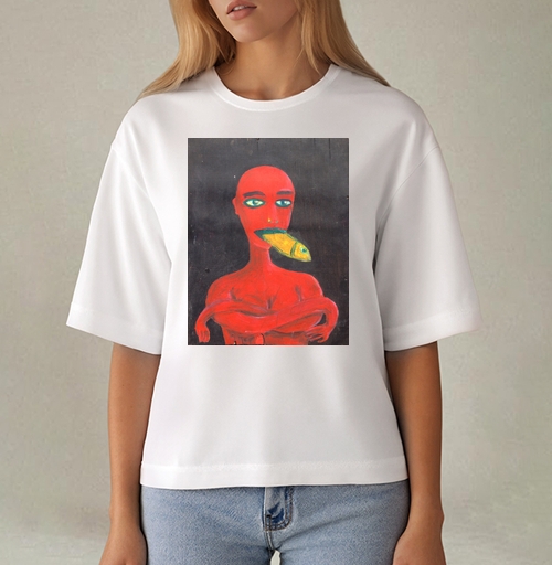 Фотография футболки Red woman with a fish in his mouth