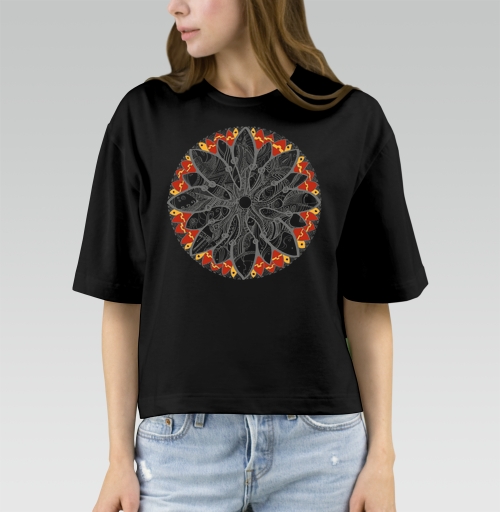 Фотография футболки Mandala/Мандала симметричный зентангл узор для созерцания медитативного черно белого