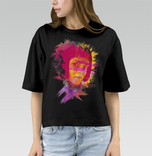 Фотография футболки Портрет женщины с яркими мазками закрытыми глазами
