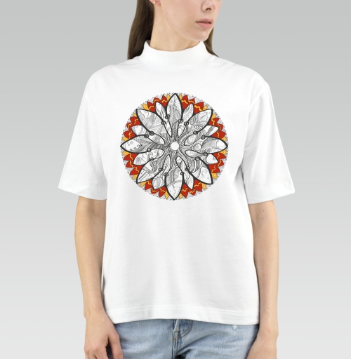Фотография футболки Mandala/Мандала симметричный зентангл узор для созерцания медитативного черно белого