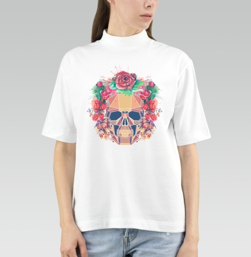 Фотография футболки Polygonal human skull and watercolor wreath.Los muertos.