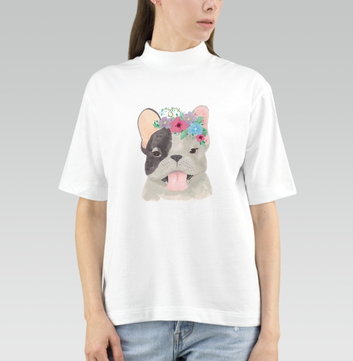 Фотография футболки Французский бульдог с цветочным венком