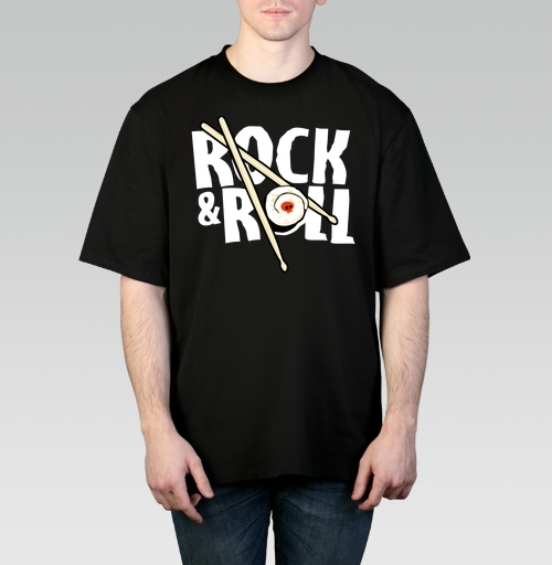 Фотография футболки Рок-н-ролльная подача суши с черепом и палочками ROCK ROLL