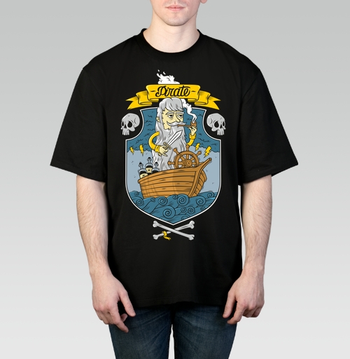 Фотография футболки Cartoon Pirate Captain / Старый морской волк в маленькой деревянной лодке