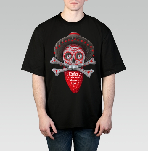 Фотография футболки Череп с сомбреро Día de los Muertos яркий арт