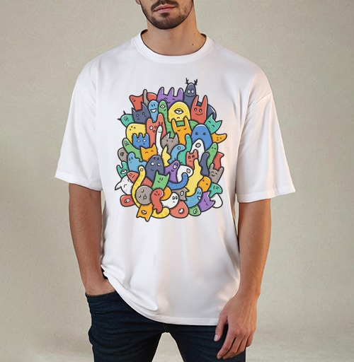 Фотография футболки Весёлое собрание мультяшных монстров doodle art