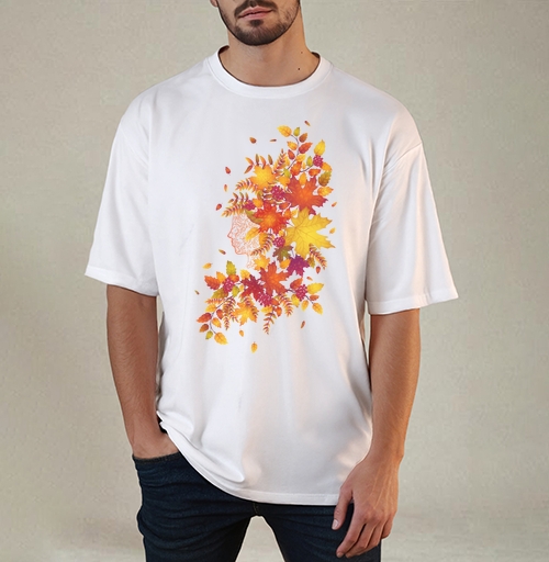 Фотография футболки Мистическая осень: лицо в калейдоскопе листьев