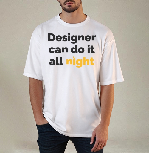 Фотография футболки Футболка с принтом «Designer can do it all night»