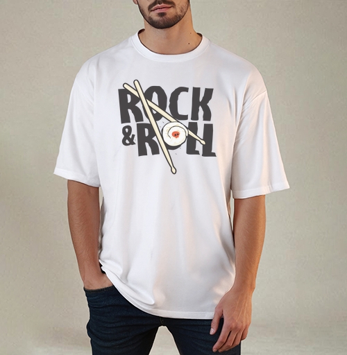Фотография футболки Рок-н-ролльная подача суши с черепом и палочками ROCK ROLL