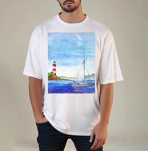 Фотография футболки Яхта и маяк в море